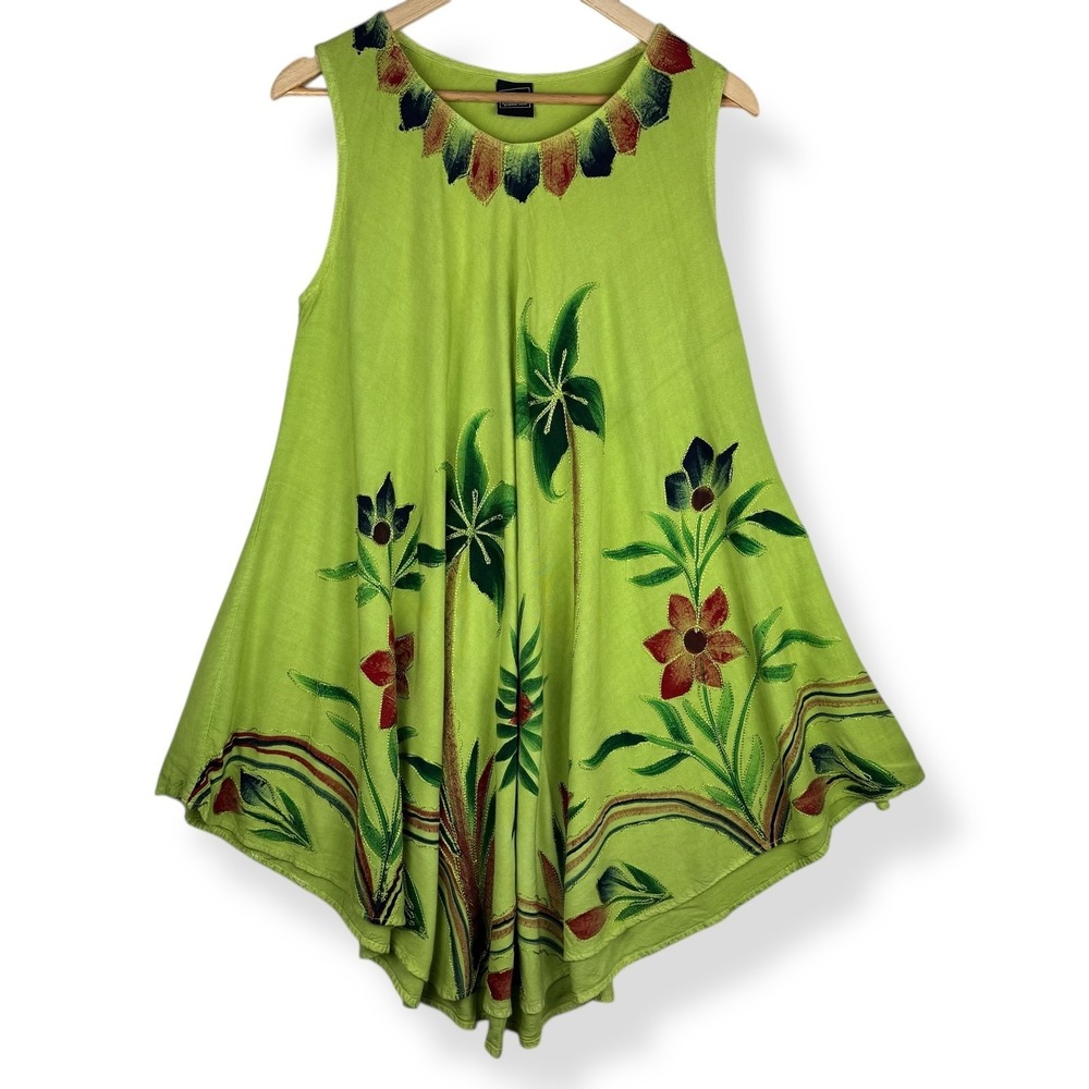 Miss Valeria Hand Painted Embroidered Floral Swing Dress Womens Size‎ M L Artsy